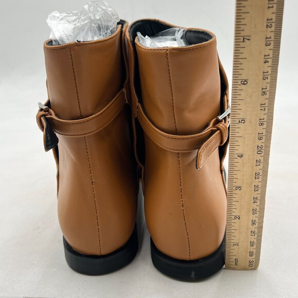 Brown Women Low Heel Back Strap Buckle Ankle Boots Square Toe Ladies Short Boots - Picture 4 of 7